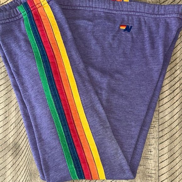 Aviator Nation 🇺🇸 🌈 Kids Purple Joggers with Rainbow 🌈 5-Stripe Made in 🇺🇸 - Picture 1 of 17